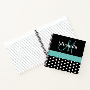 Zwart Wit Blauwgroen Groen Monogram Script Polka D Notitieboek