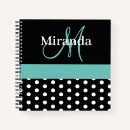 Zwart Wit Blauwgroen Groen Monogram Script Polka D Notitieboek