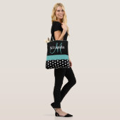 Zwart Wit Blauwgroen Groen Monogram Script Polka D Tote Bag (Op model)