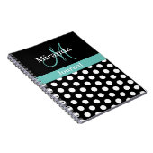 Zwart wit Blauwgroen groen monogram script pooldot Notitieboek (Rechterzijde)