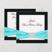 Zwart Wit Blauwgroen Sweet 16 Party Kaart (Voorkant / Achterkant)