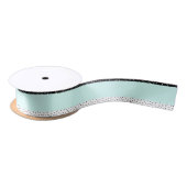 Zwart wit blauwgroen waterverf-puntpatroon satijnen lint (Spoel)