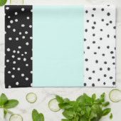 Zwart wit blauwgroen waterverf-puntpatroon theedoek (Gevouwen)