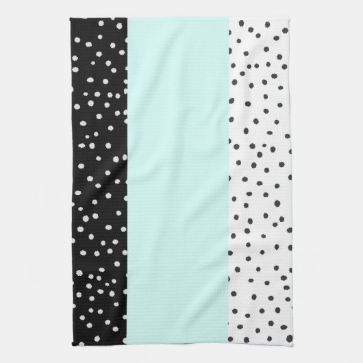 Zwart wit blauwgroen waterverf-puntpatroon theedoek (Verticaal)