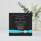 Zwart Wit Blauwgroen Zilveren bruiloft Kaart (Staand voorkant)