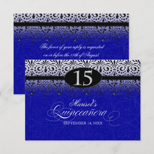 Zwart wit, blik zilver, 15e Quinceanera Kaart (Voorkant / Achterkant)