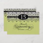 Zwart wit, blik zilver, 15e Quinceanera Kaart (Voorkant / Achterkant)