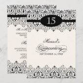 Zwart wit, blik zilver, 15e Quinceanera Kaart (Voorkant / Achterkant)