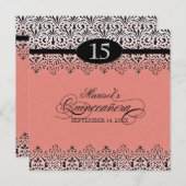 Zwart wit, blik zilver, 15e Quinceanera Kaart (Voorkant / Achterkant)