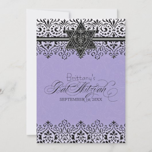 Zwart-wit, blik zilver, vet Mitzvah Invite Kaart (Voorkant)