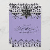 Zwart-wit, blik zilver, vet Mitzvah Invite Kaart (Voorkant / Achterkant)