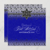 Zwart-wit, blik zilver, vet Mitzvah Invite Kaart (Voorkant / Achterkant)