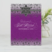 Zwart-wit, blik zilver, vet Mitzvah Invite Kaart (Staand voorkant)