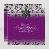 Zwart-wit, blik zilver, vet Mitzvah Invite Kaart (Voorkant / Achterkant)