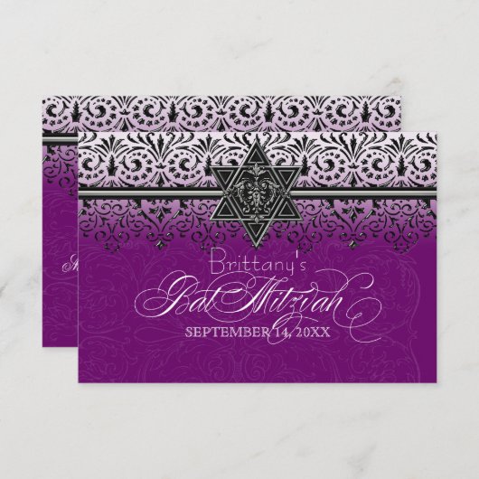 Zwart-wit, blik zilver, vet Mitzvah Invite RSVP Kaartje (Voorkant / Achterkant)