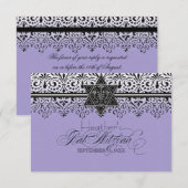 Zwart wit, blik zilver, vet Mitzvah RSVP (Voorkant / Achterkant)