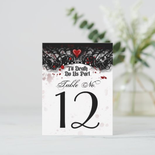 Zwart Wit Bloed Splatter Til Death Tafel Nummer Briefkaart (Staand voorkant)