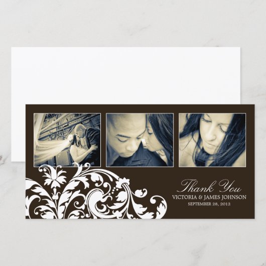 ZWART-WIT BLOEIEN | BRUILOFT BEDANKT KAART (Voorkant / Achterkant)