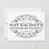 zwart-wit bloeiende bruiloft save the date (Voorkant)