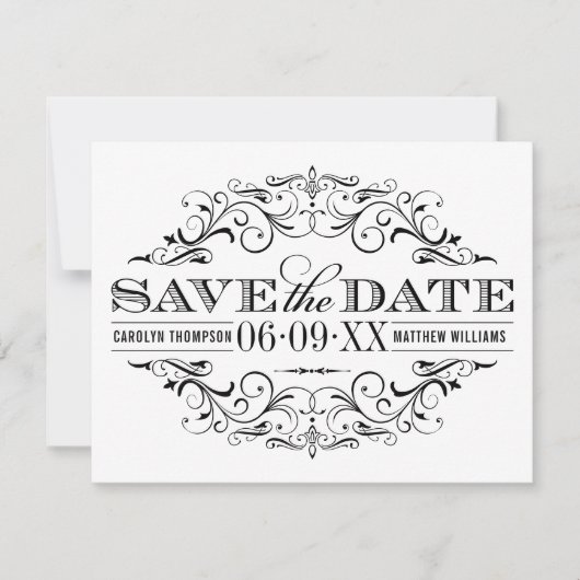 zwart-wit bloeiende bruiloft save the date (Voorkant)