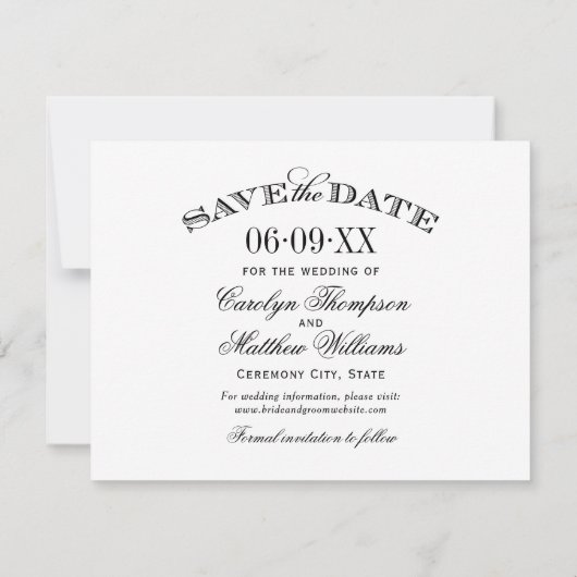 zwart-wit bloeiende bruiloft save the date (Achterkant)