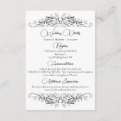 Zwart-wit bloeiende elegantie bruiloft details informatiekaartje (Voorkant)