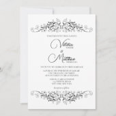 Zwart-wit Bloeiende Elegantie Bruiloft Kaart (Voorkant)