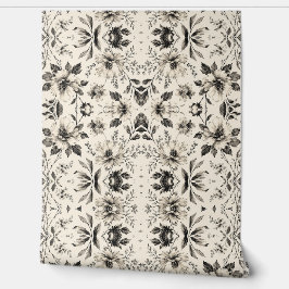 Zwart Wit Bloem Behang - Elegante Damast