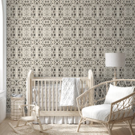 Zwart Wit Bloem Behang - Elegante Damast