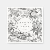 Zwart wit bloem bruiloft monogram papier servetten (Voorkant)