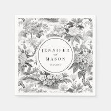 Zwart wit bloem bruiloft monogram papier servetten