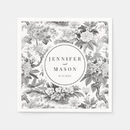 Zwart wit bloem bruiloft monogram papier servetten