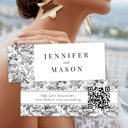 Zwart wit bloem bruiloft QR register insert kaart