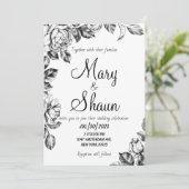 Zwart-wit bloem bruiloft uitnodiging (Staand voorkant)