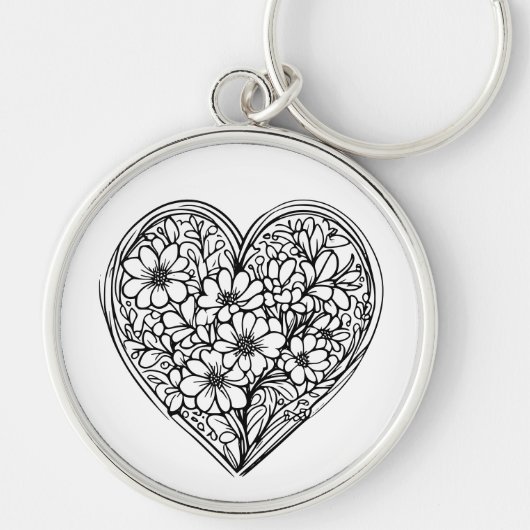 zwart-wit bloem hart sleutelhanger (Voorkant)