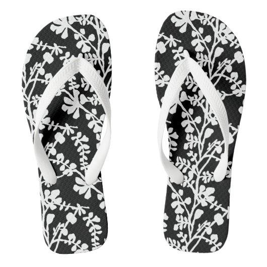 Zwart-wit bloem herhalend patroon teenslippers (Voetbed)