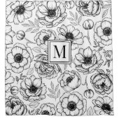 Zwart Wit Bloem Initialen Monogram Douchegordijn (Voorkant)