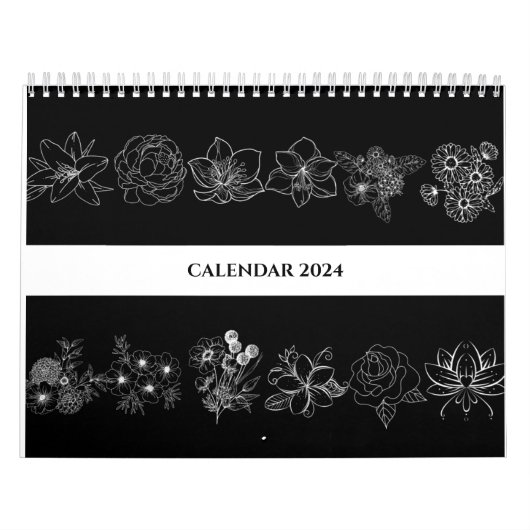 ZWART-WIT BLOEM KUNST LIJN BIJBEL VERS KALENDER (Hoes)