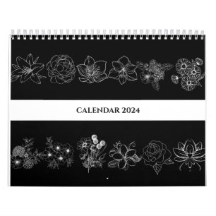 ZWART-WIT BLOEM KUNST LIJN BIJBEL VERS KALENDER