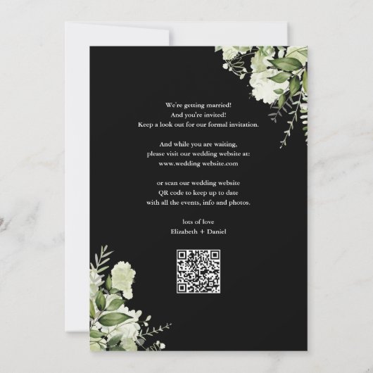 Zwart-Wit Bloem Licht QR Code Huwelijk Save The Date (Achterkant)