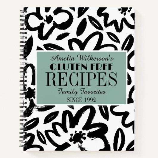 Zwart-wit bloem modern recept notitieboek (Voorkant)