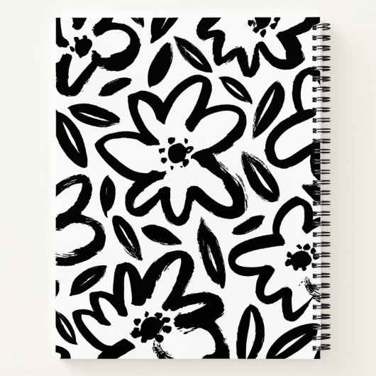 Zwart-wit bloem modern recept notitieboek (Achterkant)