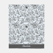 Zwart-wit bloem naadloos patroon met naam fleece deken (Voorkant)