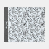 Zwart-wit bloem naadloos patroon met naam fleece deken (Voorkant (Horizontaal))