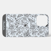 Zwart-wit bloem naadloos patroon met naam iPhone hoesje (Achterkant horizontaal)