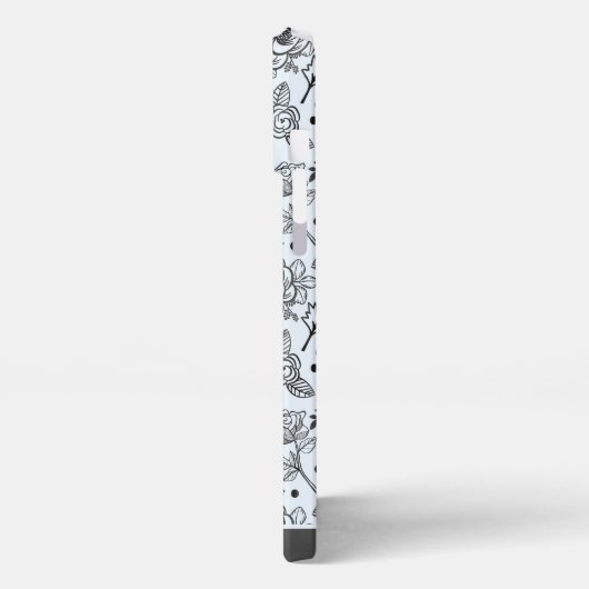 Zwart-wit bloem naadloos patroon met naam iPhone hoesje (Linkerkant)
