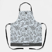 Zwart-wit bloem naadloos patroon met naam schort (Voorkant)