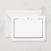 Zwart Wit Bloem Naam Monogram Notitiekaartje (Voorkant)