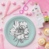 Zwart & Wit Bloem op aqua Papier Bord (Feest)