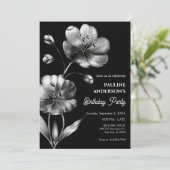 Zwart-wit bloem Verjaardag Kaart (Staand voorkant)